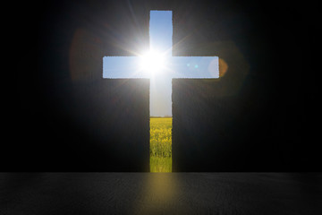 Cross shaping door in a dark room