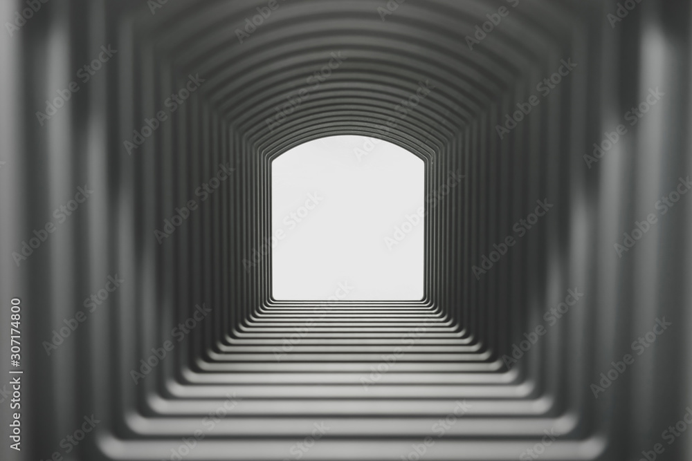 Poster beautiful abstract gray tunnel with color light on a white shine in the end background.