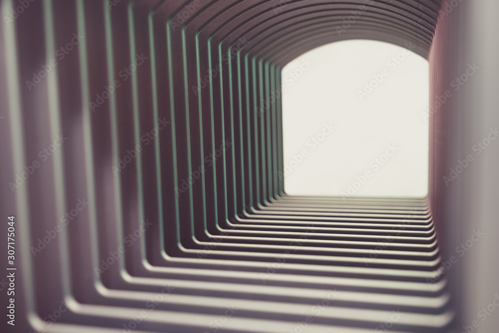 Poster beautiful abstract gray tunnel with color light on a white shine in the end background.