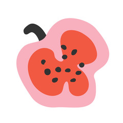 Sweet bell pepper cut with seeds. Simple vegetable ingredient drawing, vector isolated modern illustration, icon or logo for farming market or menu, colorful cartoon doodle.