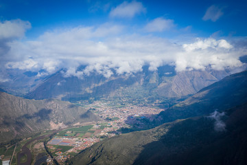 Aerial photography of Sacred Valley in Cusco.