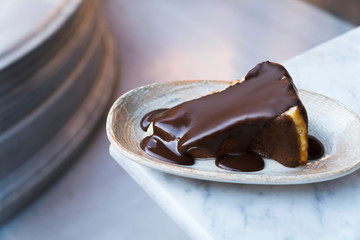 San Sebastian Cheesecake with Dark Chocolate on It