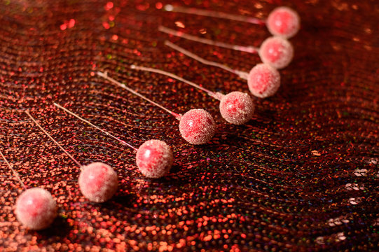 Toys and decor for Christmas tree. Gold balls.