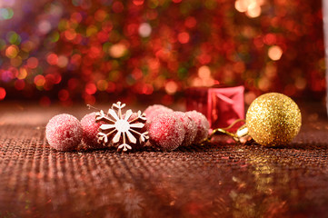 Toys and decor for Christmas tree. Gold balls.