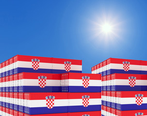 Container yard full of containers with flag of Croatia Flag. 3d illustration.