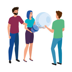Fototapeta premium young people meeting with light bulb vector illustration design