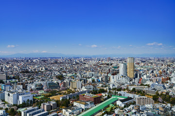 Fototapeta premium 都市風景 東京 関東 日本 パノラマ ハイアングル 鳥瞰図 快晴 青空 都市 ビジネス 不動産 首都