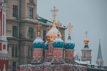 Fototapeta premium Winter in Red Square, heavy snow clouds