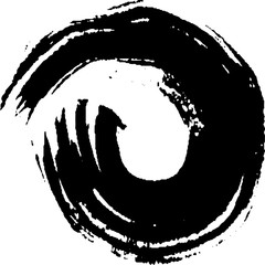 Brushstroke in a circle with black paint isolated on a white background