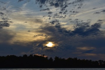 Cloudy sky sunset over lake