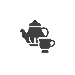 Teapot and tea cup vector icon. filled flat sign for mobile concept and web design. Kettle glass tea glyph icon. Symbol, logo illustration. Vector graphics