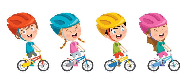 Happy Little Children Riding Bicycle