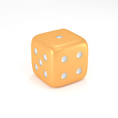 Realistic gold dice isolated on white background with clipping path. Hobbies, professional occupations.Collection different dice casino gambling, 3d illustration highly detailed resolution