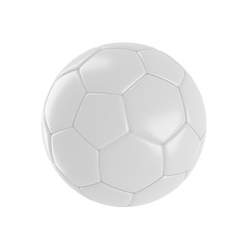 White leather soccer ball with classic design isolated center on white background with clipping path. highly detailed resolution for creative concept & spot,website,banner, promote, product 3d render