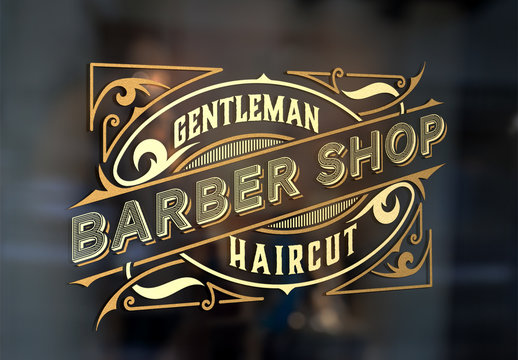 Vintage Barber Shop Logo Layout with Floral Elements