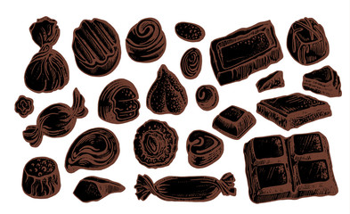 Chocolate candy. Vector set. Hand drawn sketch