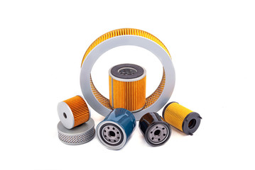 Auto parts accessories :  Oil , fuel or air filter for engine car  isolated on white background.
