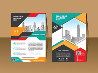 Brochure template layout, cover design annual report, magazine, flyer or booklet in A4 with blue geometric shapes on polygonal background