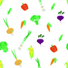 seamless pattern vector Cartoon vegetables, funny characters with different emotions   vegetables with eyes