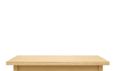 Empty Light wooden table top isolated on white background, of free space for your copy and branding. Use as products display montage. Vintage style concept. with clipping path