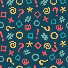 Seamless pattern with illustration of geometric shapes and grammar icons