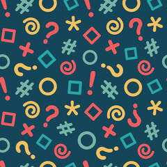 Seamless pattern with illustration of geometric shapes and grammar icons