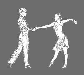 Dancing couple of people.gray background is used.classical and Latin dances.Flat design, insulated.Vector picture .