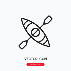 kayak icon vector. Linear style sign for mobile concept and web design. canoe symbol illustration. Pixel vector graphics - Vector.	