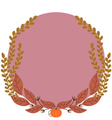 Round Frame with flowers and leaves on colored round background. Vector illustration