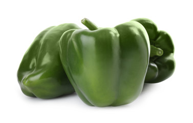 Ripe green bell peppers isolated on white