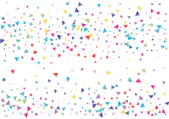 Festive color triangle confetti background. Abstract frame confetti texture for holiday, postcard, poster, website, carnival, birthday, children's parties. Cover confetti mock-up. Wedding card layout