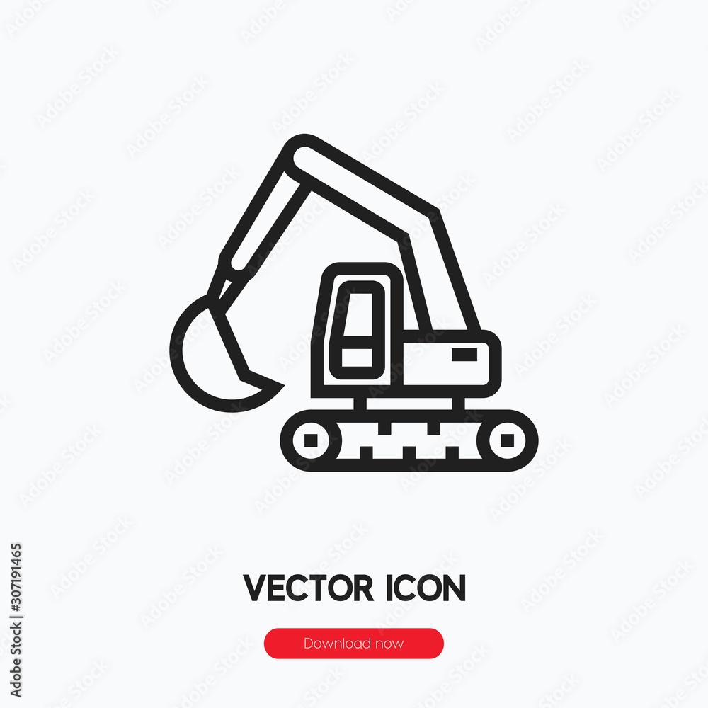 Poster Excavator icon vector. Linear style sign for mobile concept and web design. Excavator symbol illustration. Pixel vector graphics - Vector.	