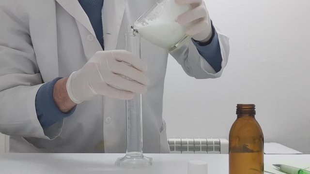 Making a prescription in syrup in the pharmacy laboratory
