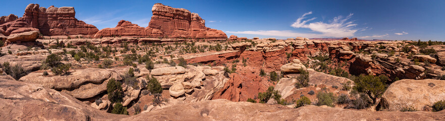 A panorama view of a remote unknow canyon in Needles, Canyonland National Park, Utah, USA.