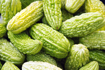 Close up of Bitter Melon or Bitter Gourd Fruit (Momordica charantia)