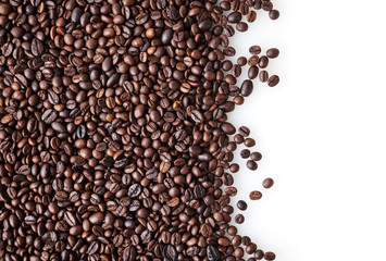 Roasted coffee beans background with copy space