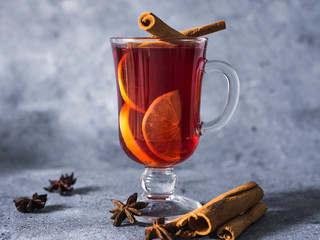 mulled wine a delicious holiday with spices from orange cinnamon and star anise. Traditional hot...