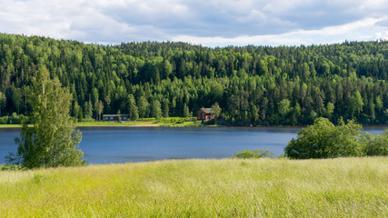 view of the green shores of lake Ladoga