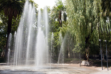 Water fountain Show at San Martin Square in Mendoza Province, Argentina