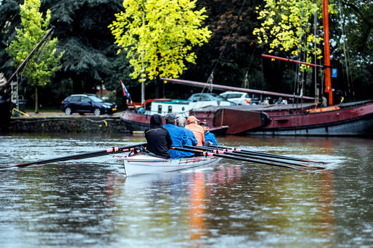 team of rowers in a canoe in the Netherlands