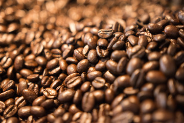 Close up View of Coffee beans background texture