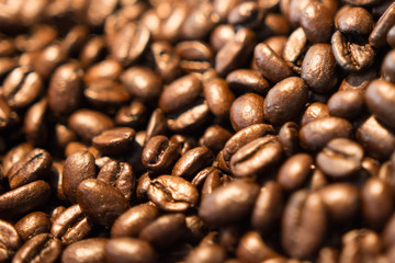 Close up View of Coffee beans background texture