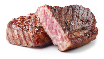 Sliced Grilled Beef Steak Isolated on white background