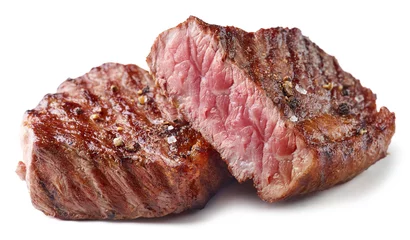 Foto auf Alu-Dibond Grilled Beef Steak Isolated on white background © Karlis