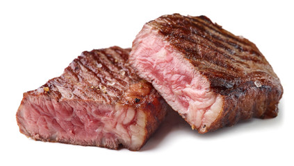 Sliced Grilled Beef Steak Isolated on white background
