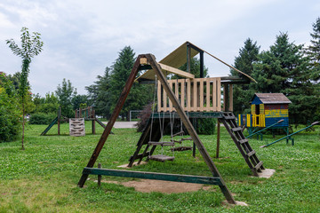 Loznica, Serbia - July 13, 2019: "Železnički park" with exercise equipment in Loznica, Serbia. Within the project "Sport-my choice" this Trim park was made.