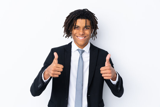 Young African American Businessman Man Over Isolated White Background Giving A Thumbs Up Gesture