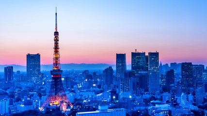 Fototapeta premium Tokyo tower at twilight, landmark of Japan