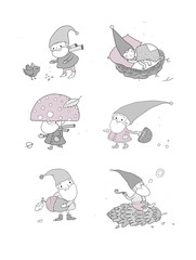 cute funny cartoon garden gnomes. Funny elves
