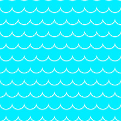 White line wave on a blue background. Seamless pattern of sea waves. Color vector illustration.